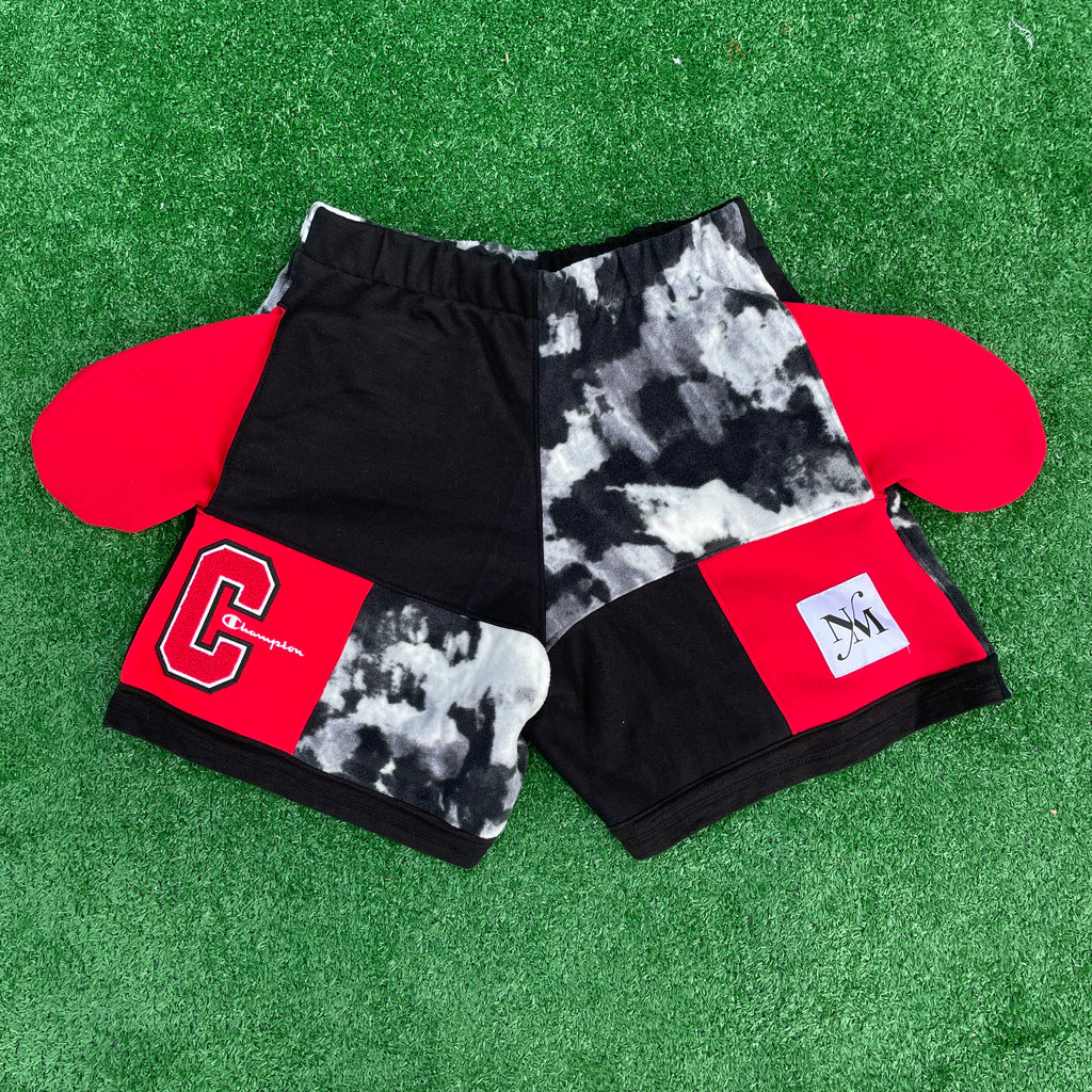 【BRICK】MARBLE WASH SLOGAN SWEAT SHORTS Scarlet Marble Funky Fleece Sweat Shorts – Necoda Matthew