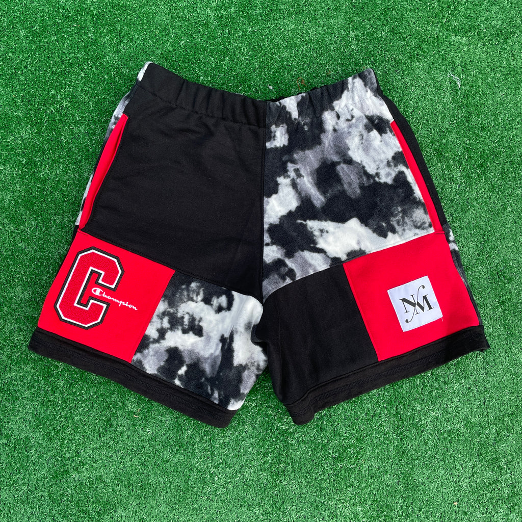 【BRICK】MARBLE WASH SLOGAN SWEAT SHORTS Scarlet Marble Funky Fleece Sweat Shorts – Necoda Matthew