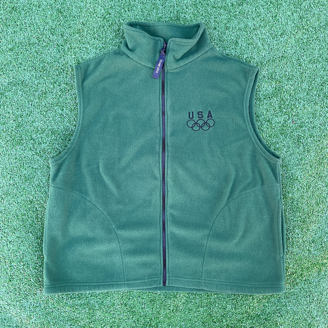 USA Olympic Green Zip-Up Fleece Vest